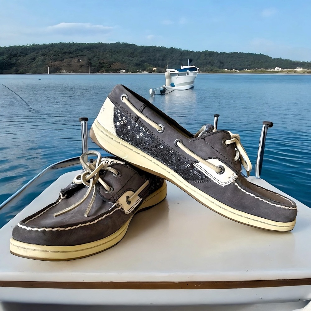 Sperry Top-Sider Gray Boat Deck Shoes with Sequins 9.5
